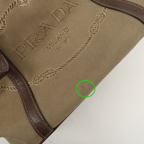 Authentic PRADA Logo Jacquard Leather 2Way Bag Hand Bag Beige - Picture 5 of 16